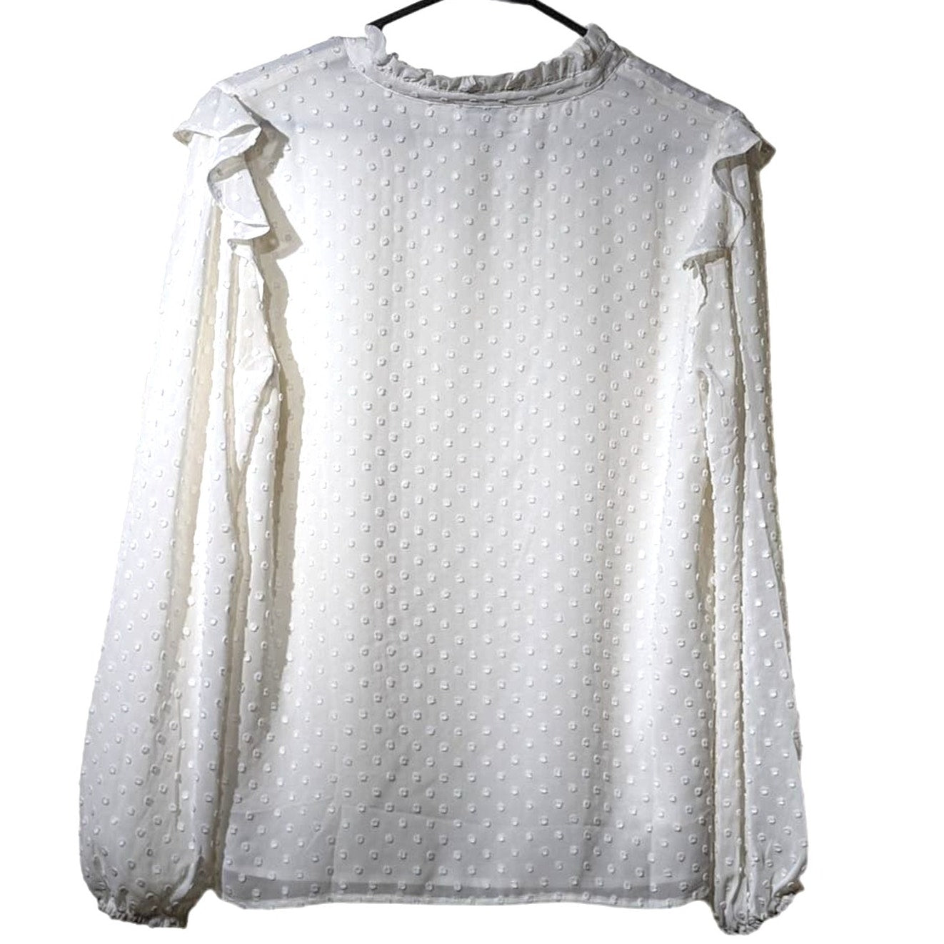J. Crew NWT Swiss Dot Ivory Ruffle Trim V-Neck Popover Blouse Womens Sz S