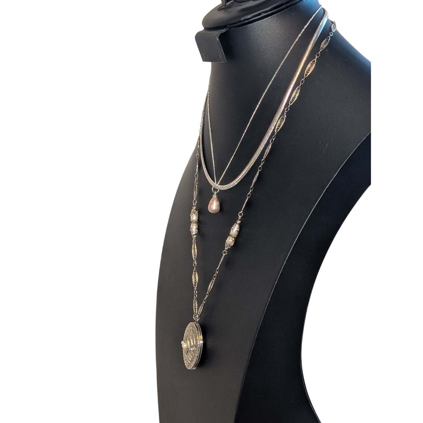 Lot of Three Silver Tone Necklaces --Avon & Unbranded