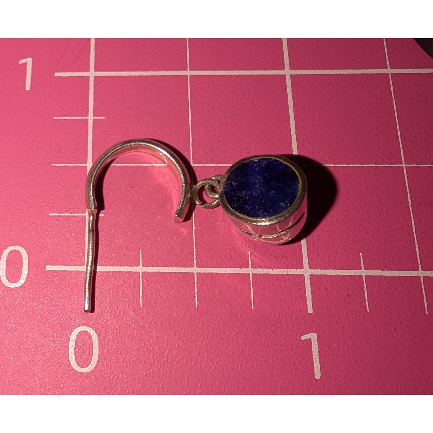 Vintage 925 Sterling Silver Lapis Lazuli Dangle Half Hoop Post Earrings