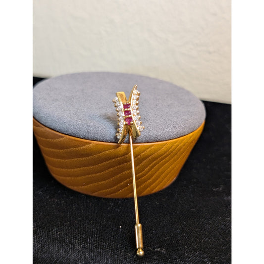 Gorgeous Red & Clear CZ Gold Tone Stick Pin