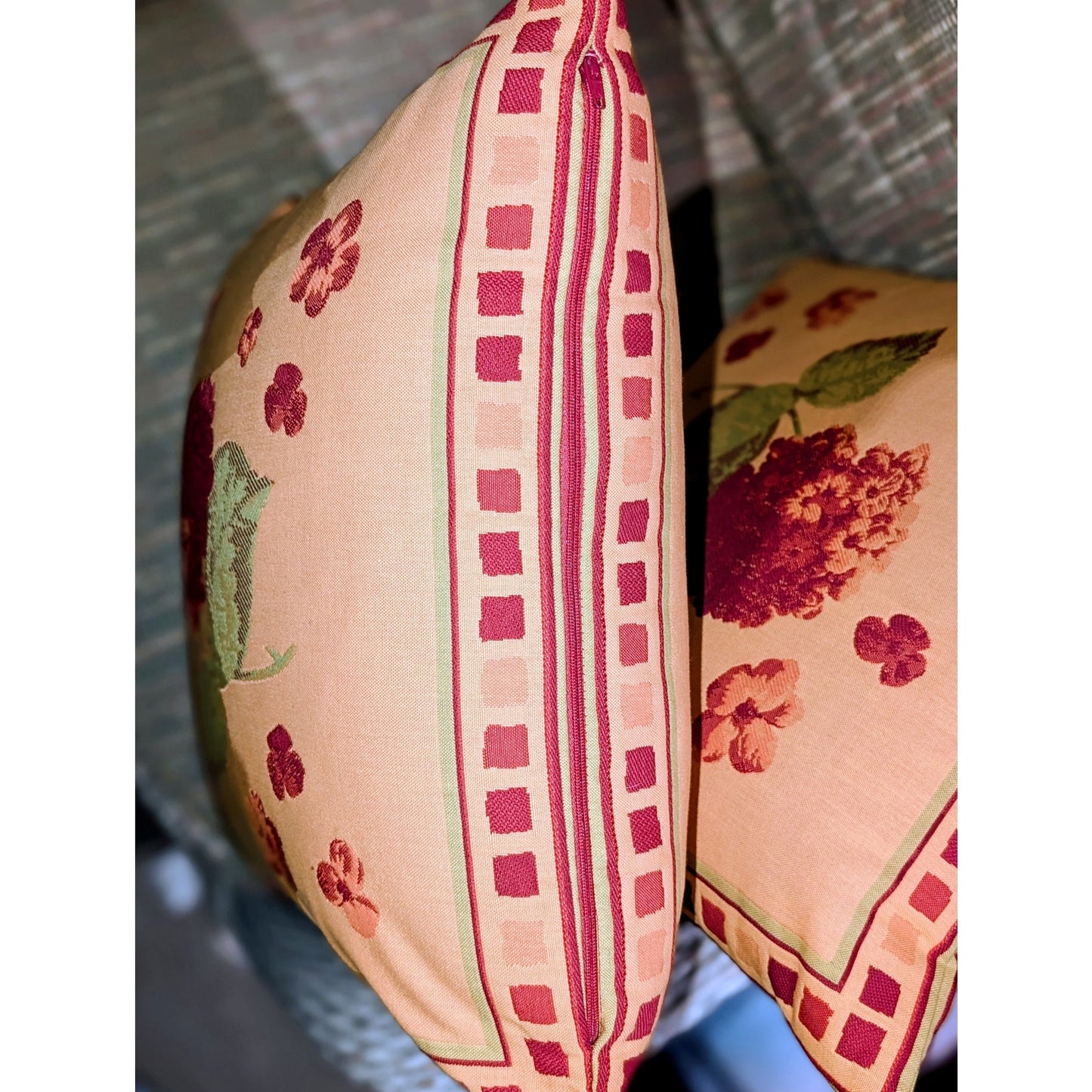 Madura France Cotton Yellow Red Green Floral Set of 20 x 20 Pillows W/ Inserts