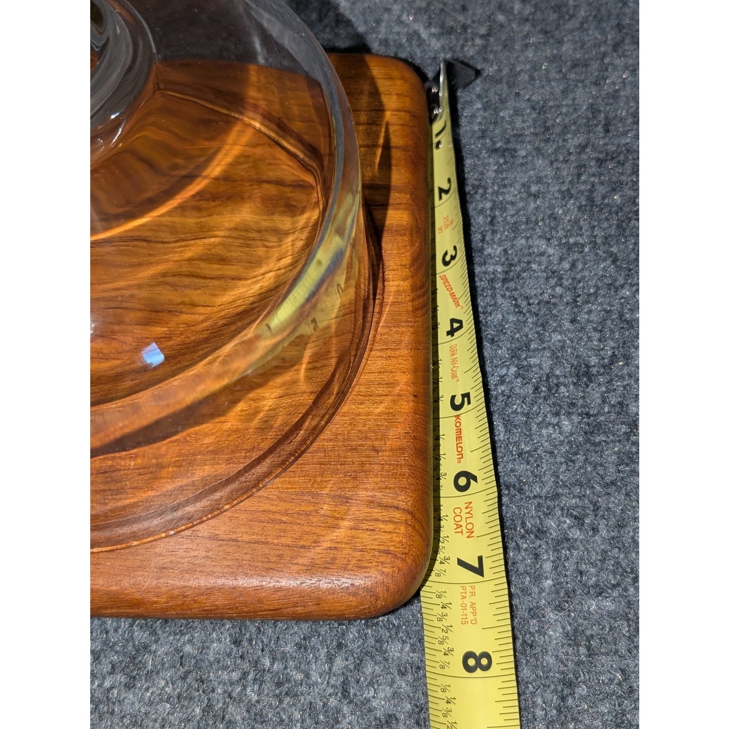 VTG 1970s Square Genuine Teak Wood Charcuterie Board W/ Glass Cloche