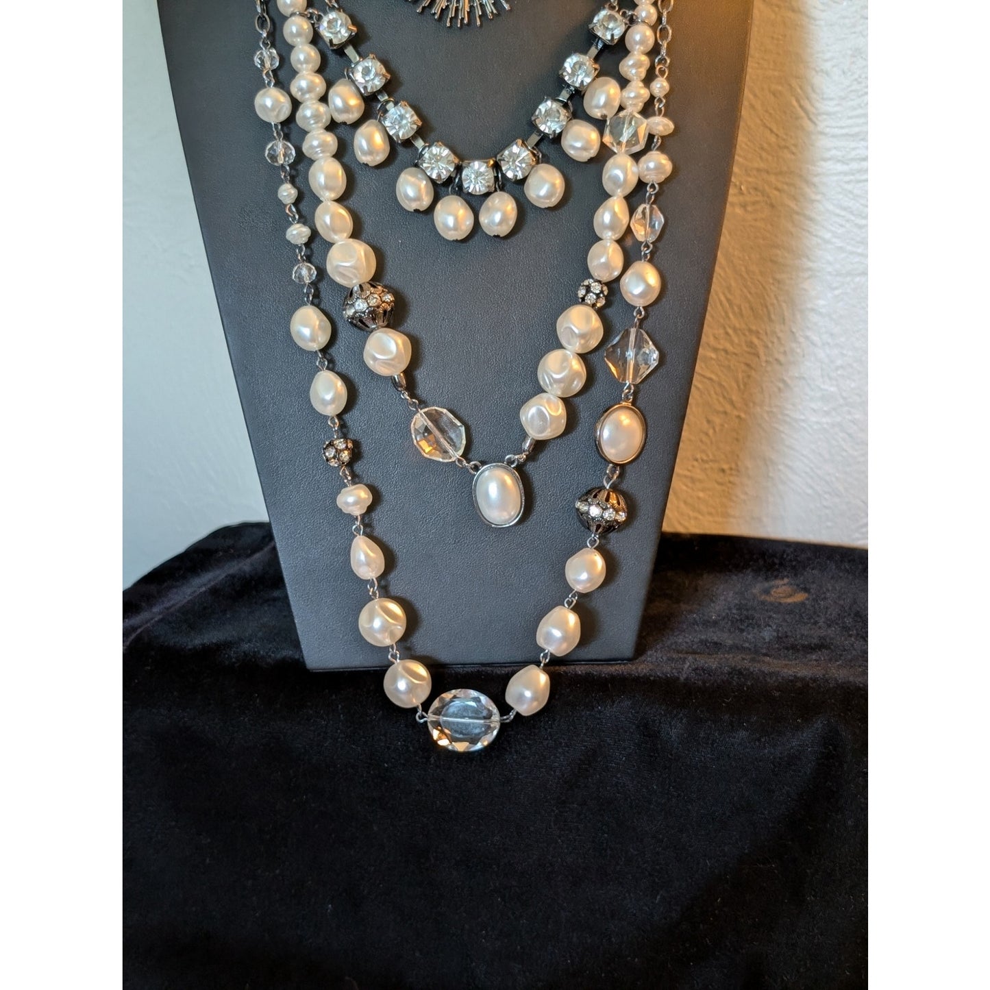 Three Chico's Layering Pearl Crystal Statement Necklaces