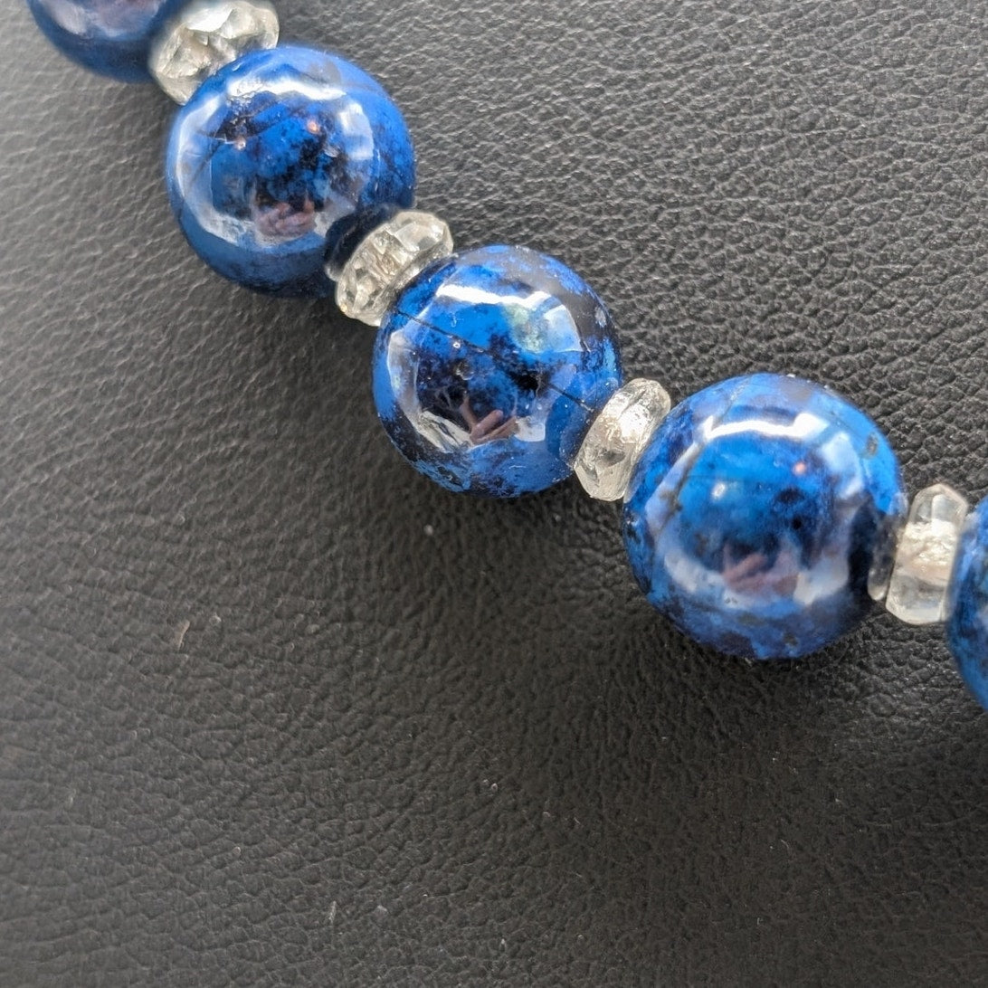 VTG 14K Gold Clasp Navy Blue Black Vein Graduated Beads & Crystal 21" Necklace