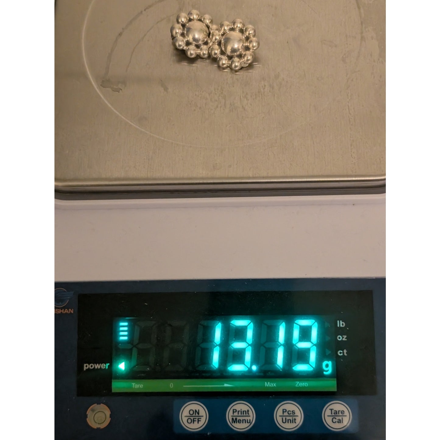 Vintage Taxco 925 Sterling Silver Domed Beaded Flower Clip On Earrings 13.19g