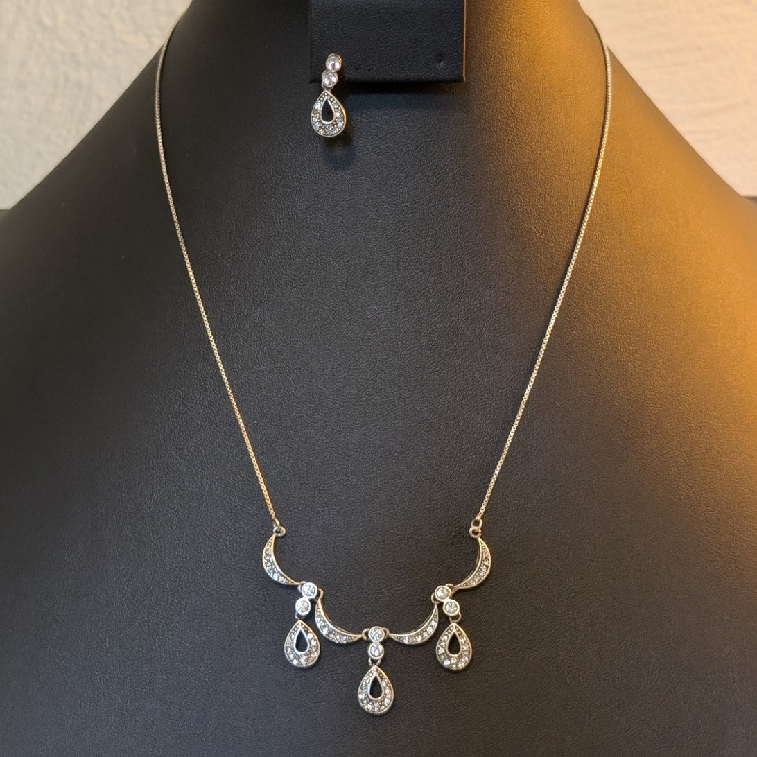 Vtg 925 Sterling Art Nouveau Necklace W/ Crystal Stones & One Matching Earring