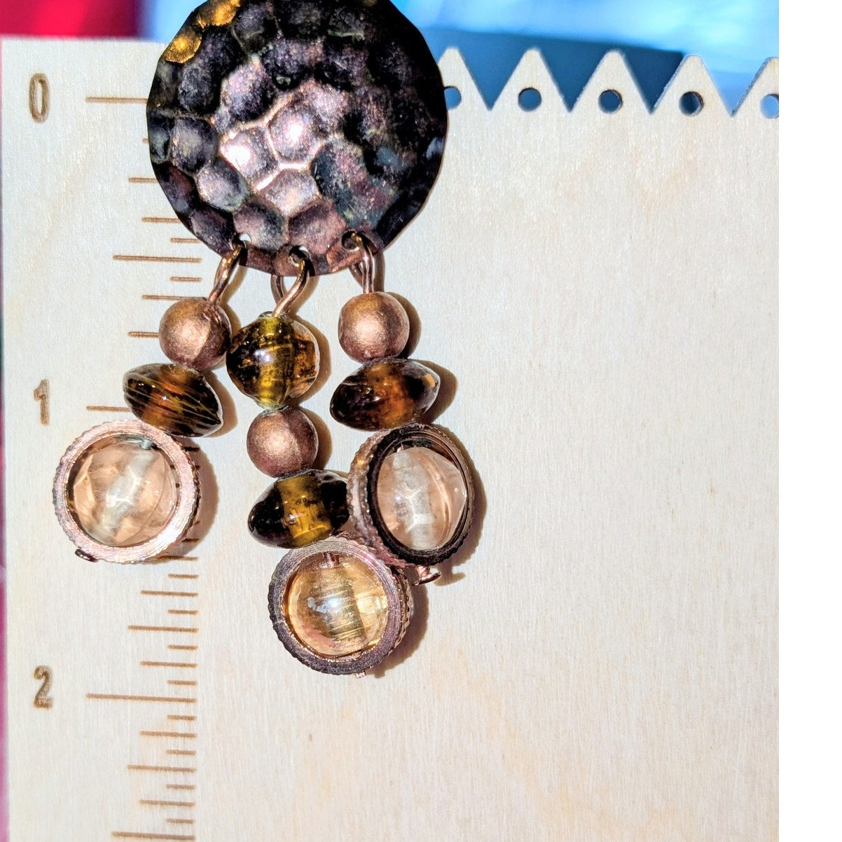 Hammered Copper Glass Bead Dangle Earrings