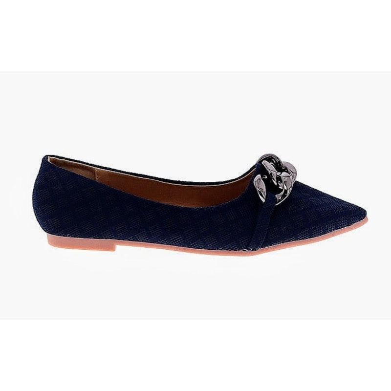 Unbranded Navy Fabric Pointed Toe Gunmetal Chain Smoking Flat Size 39 (EU)