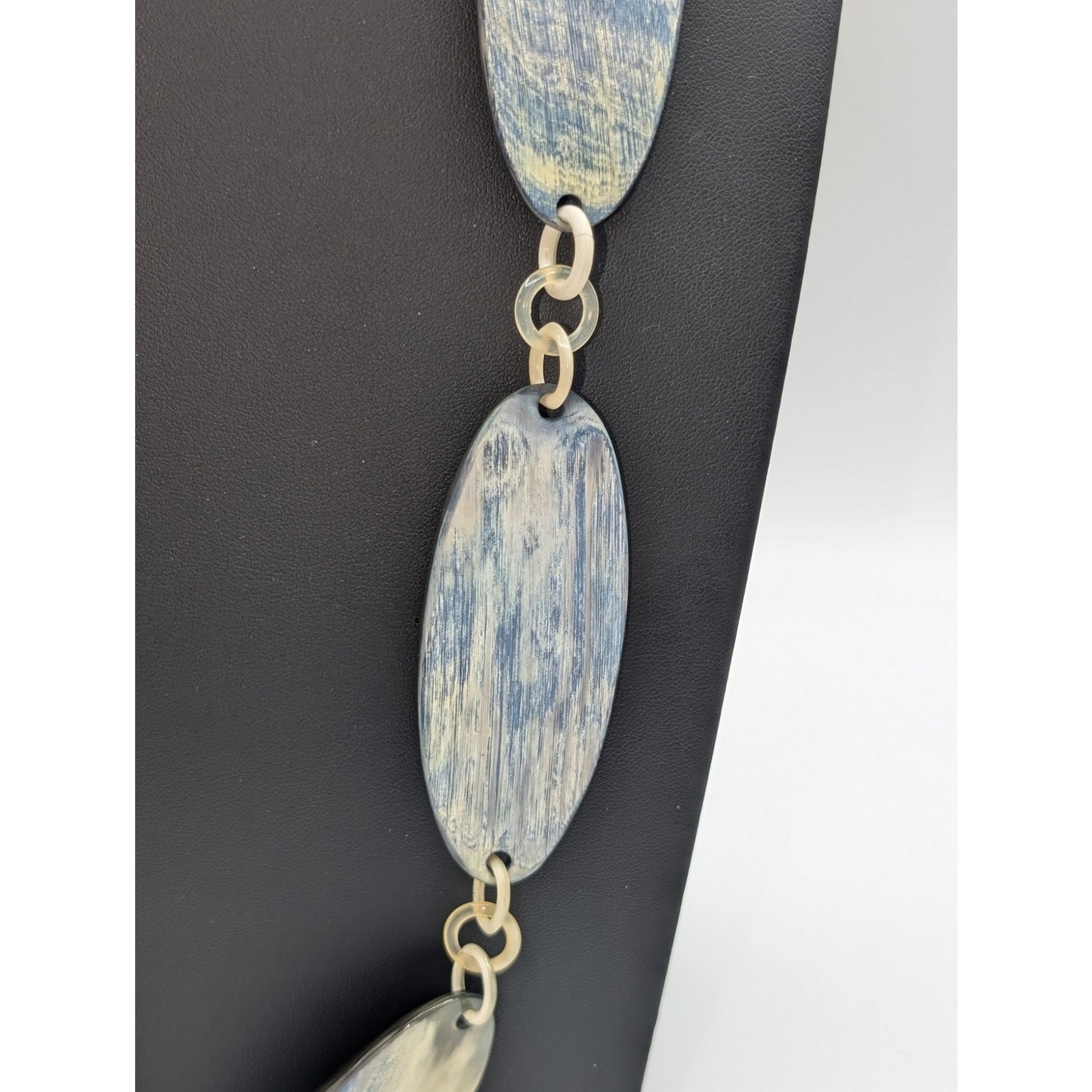 Artisan Created Boho Wood Look Lucite Oval Disk & Loopy Chain 32" Necklace