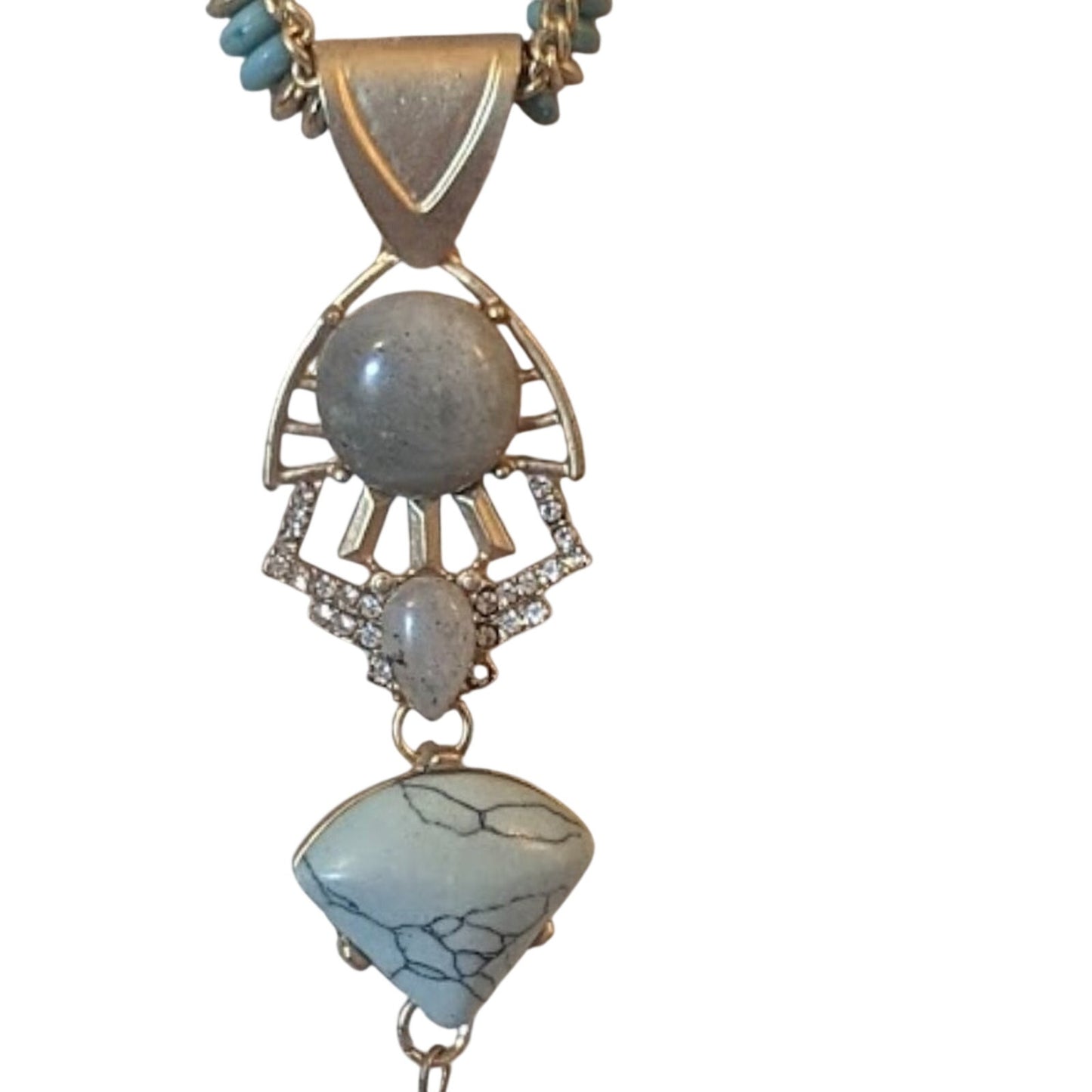 Charming Charlie Gold Tone Turquoise Colored Beads and Stone Tassel Pendant