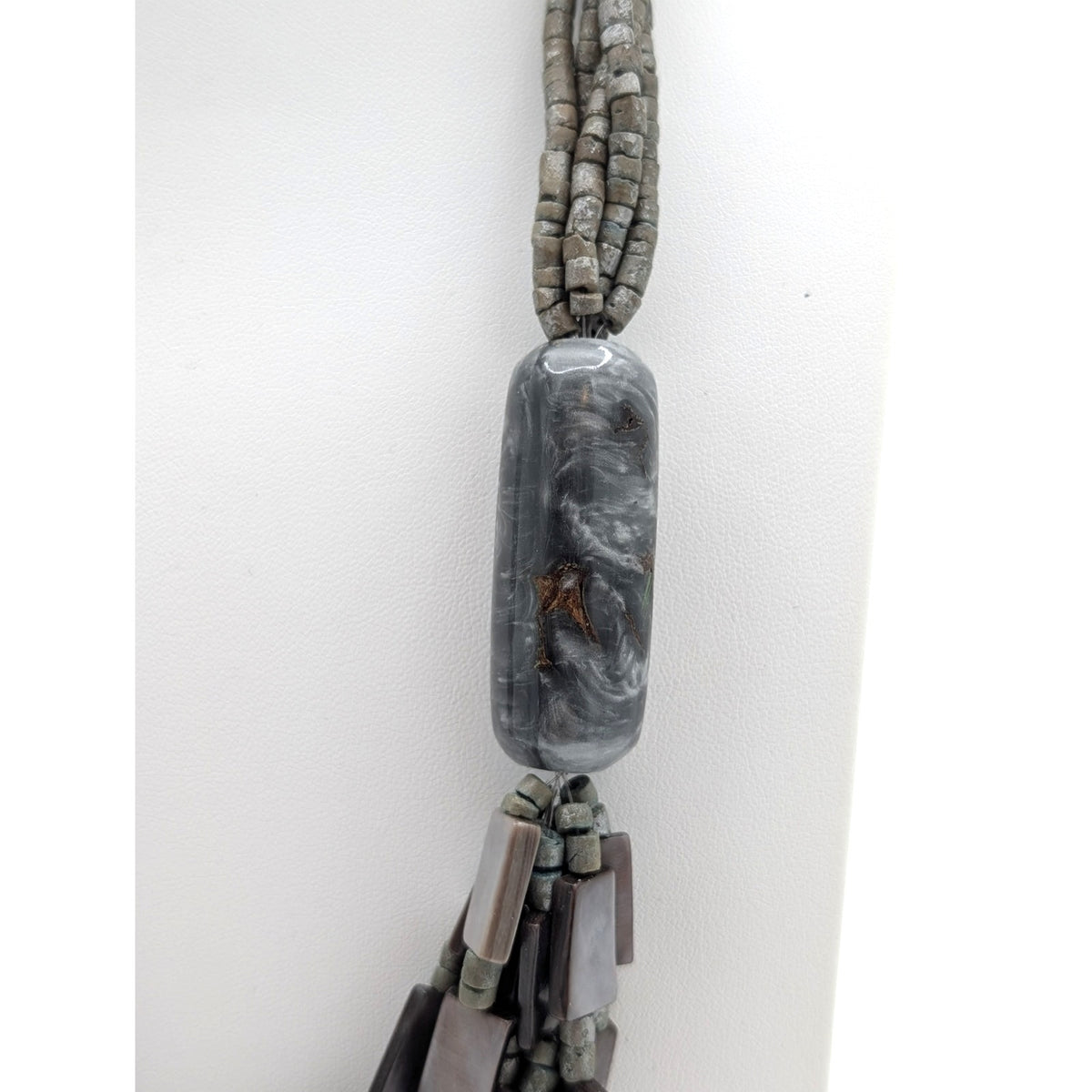 Gray Multi Strand Glass Shell & Acrylic Bead 24" Statement Necklace