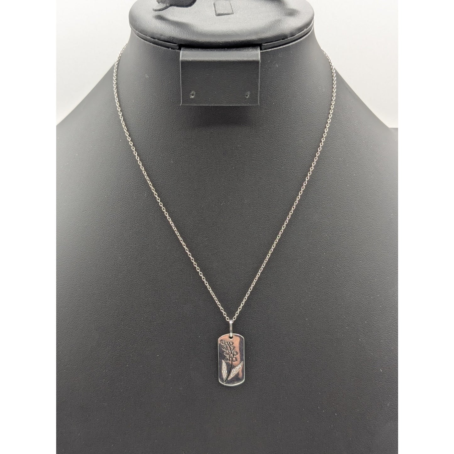 925 Sterling Silver Lily of the Valley CZ Pendant 16"-18" Chain Necklace