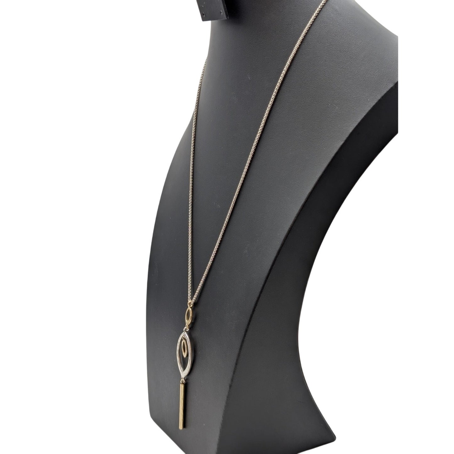 Lucky Brand Two Tone Double Bar Drop Pendant Adjustable Chain Necklace