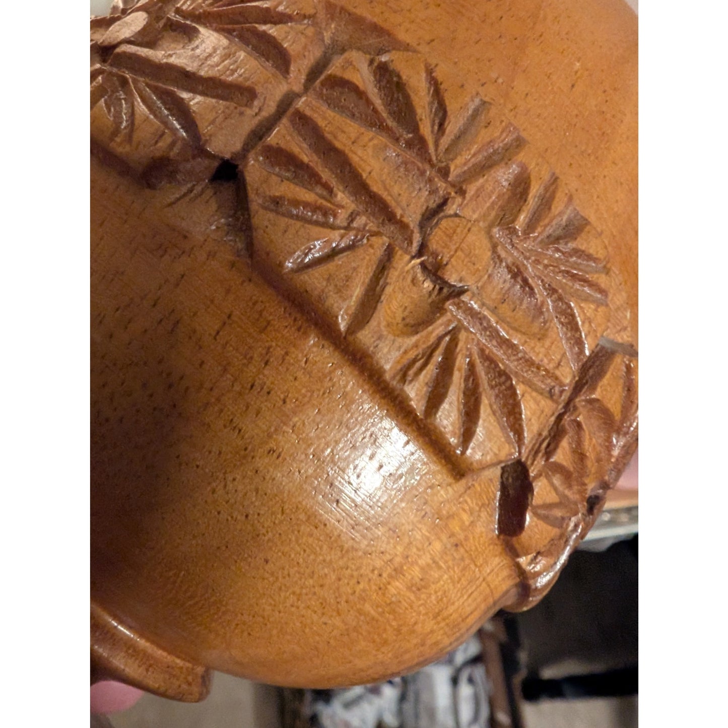 Vintage Wood Hand Carved Floral Design Goblet/Chalice Made In Philippines