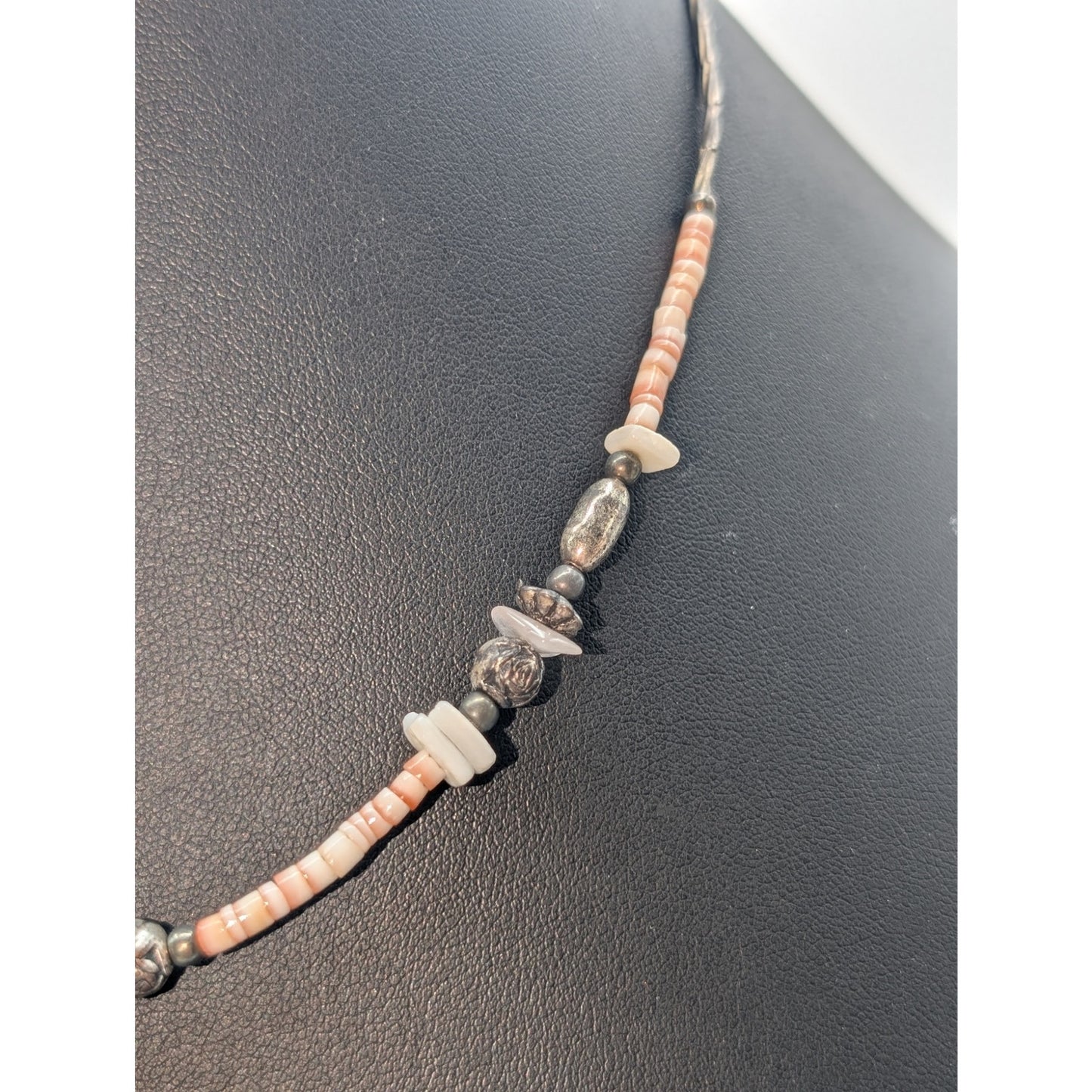 Vintage Liquid Silver Pink Shell Heishi Bead 17" Necklace