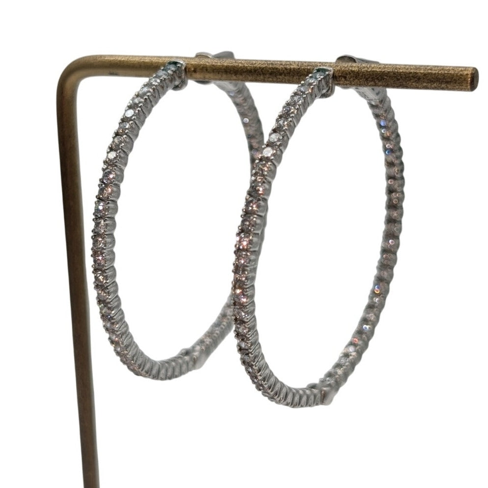 Marked 925 Gorgeous In & Out Cubic Zirconia Hoop Earrings
