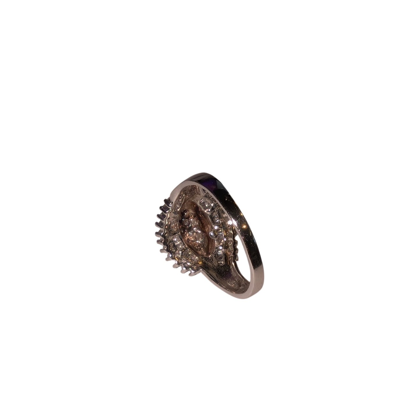 925 Sterling Silver Baguette & Round Diamond Ring Size 7
