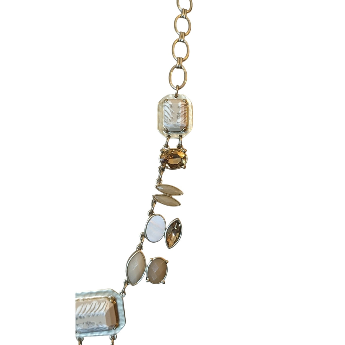 Vintage Signed Chico's Neutral Chunky Chain, Stone Fringe Statement Necklace