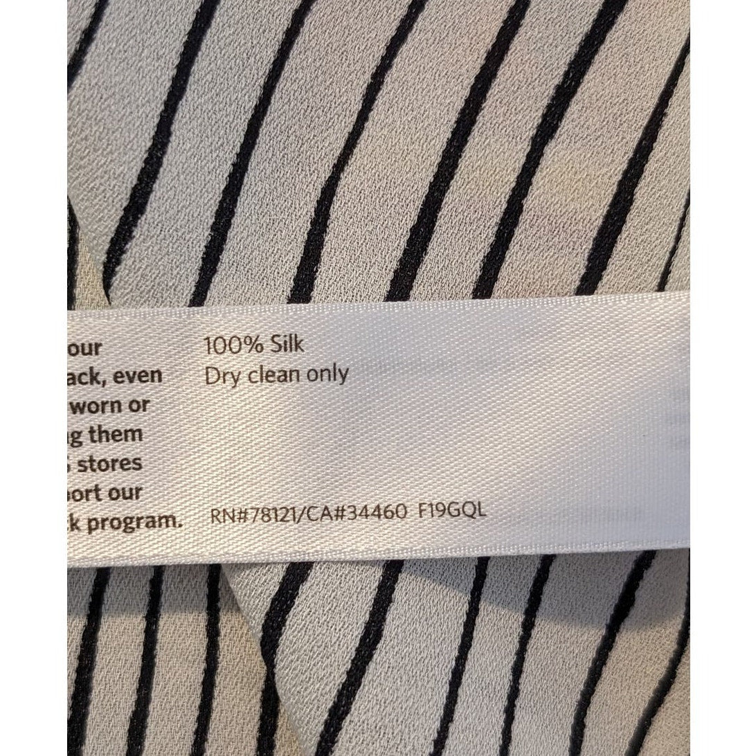 Eileen Fisher Linear Printed Silk Bateau Neck Long Shell Bone/Black Womens Sz XS