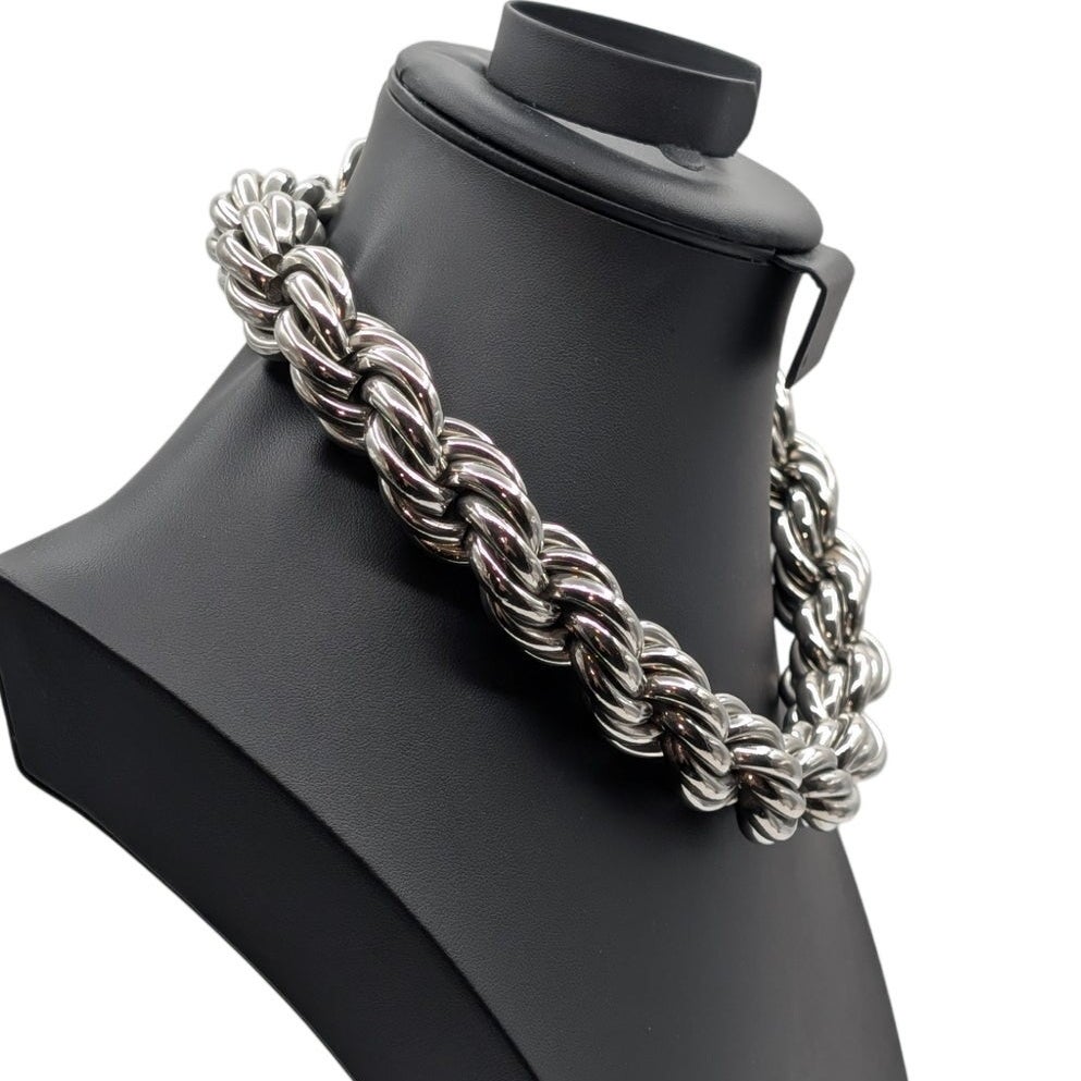 Chunky Heavy 202.63g Silver Tone 20mm Rope Chain 20" Choker Necklace