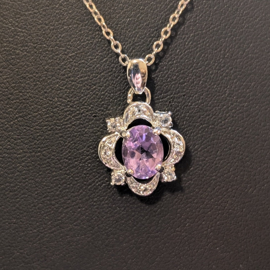 Genuine Amethyst CZ Pendant 18" Necklace