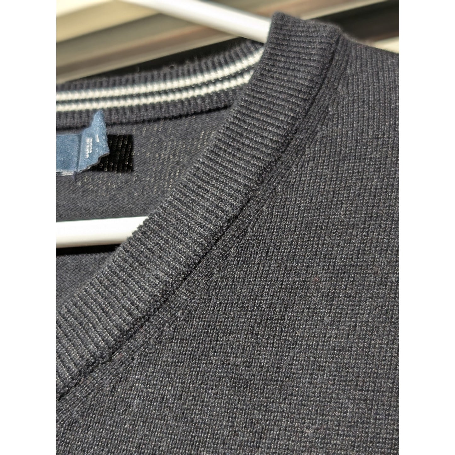 Nautica Black Cotton Viscose V-Neck Ribbed Hem Cuff Long Sleeve Sweater Mens L