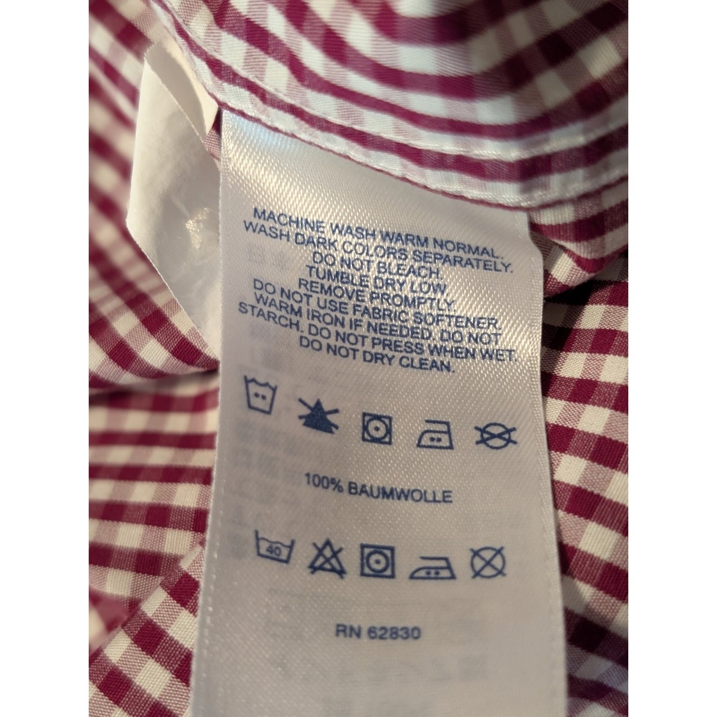 Lands' End Burgundy Check No Iron Supima Popover Long Sleeve Half Button Tunic