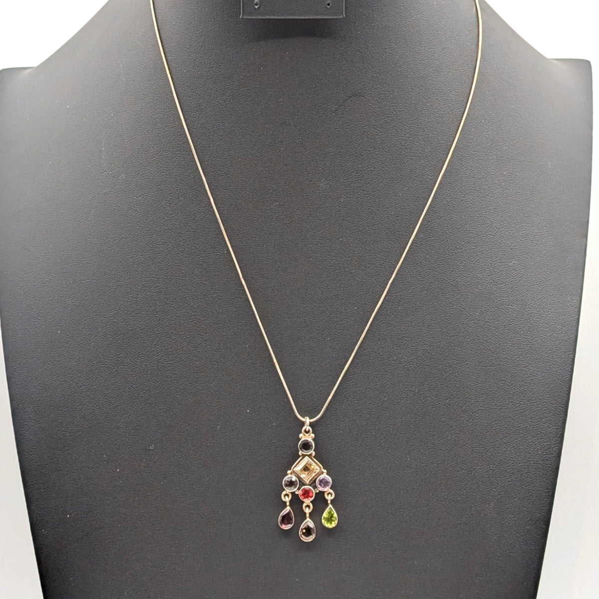 925 Sterling Silver Semi-Precious Gemstone Chandelier Pendant 20" Chain Necklace
