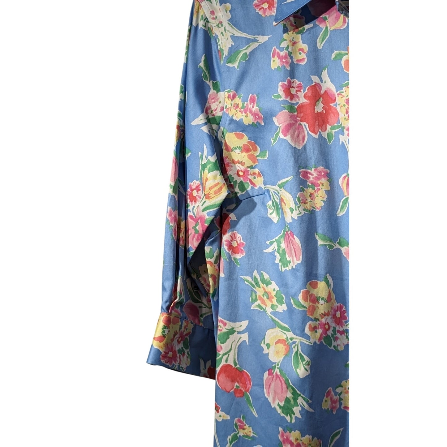 CHAPS No Iron 3/4 Sleeve Button Up Blue Floral Blouse NWOT Womens Sz 1X