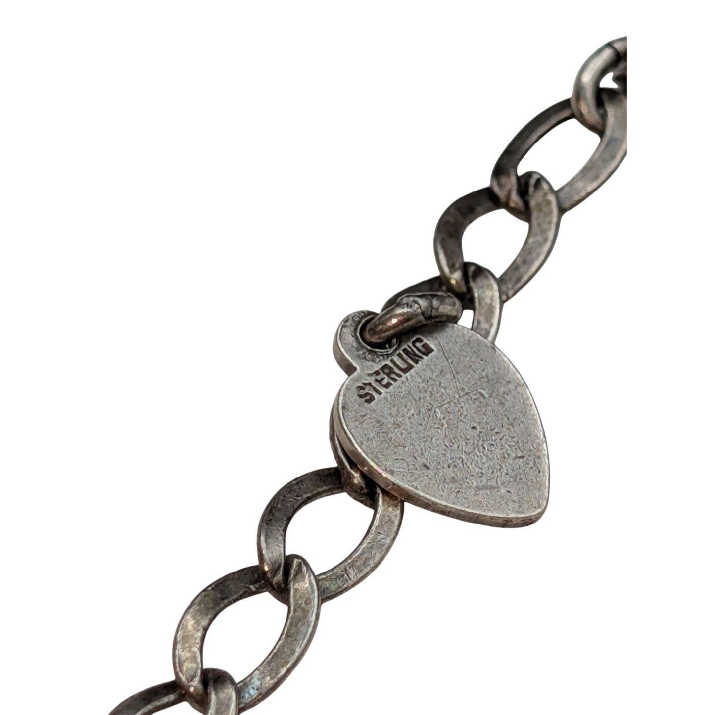 Vintage 925 Sterling Chain Link Two Heart Charm Bracelet