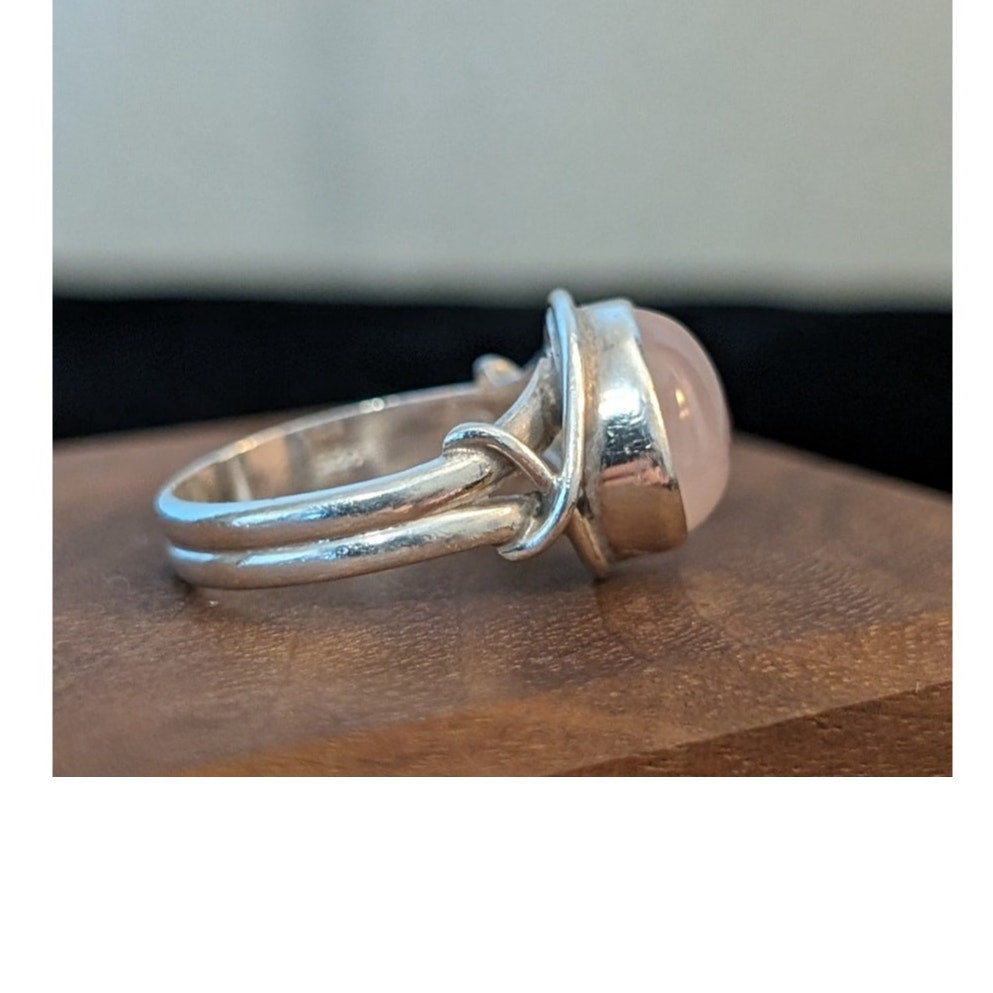 Pink Cabochon Stone 925 Sterling Silver Ring Size 5.75
