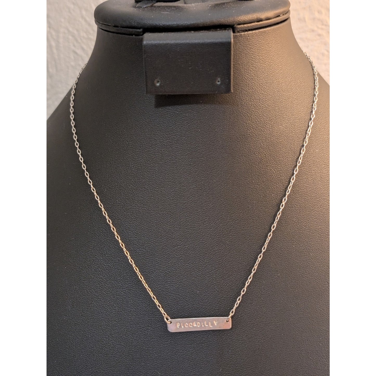 Vintage 925 Sterling Bar Engraved 'Piccadilly' 18" Necklace