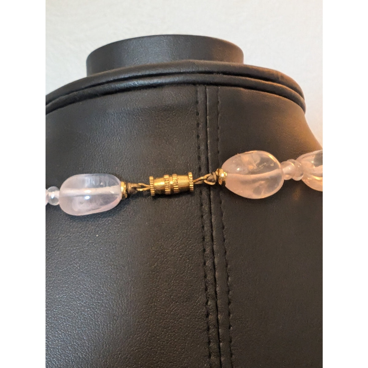 Vintage Rose Quartz 24" Bead Barrel Clasp Necklace