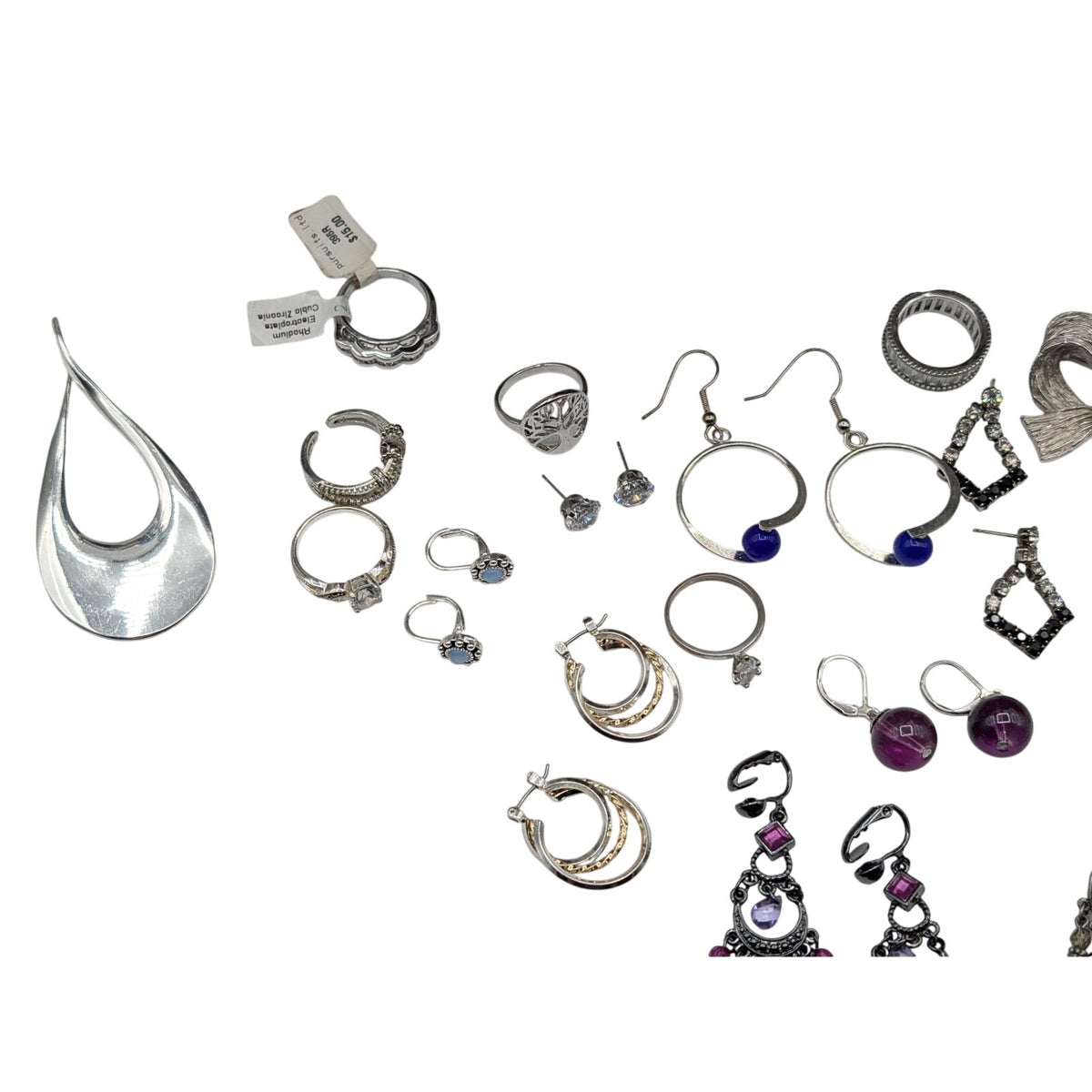 Reseller's Delight 56 Pcs of Silver Tone Vintage to Modern Costume Jewelry