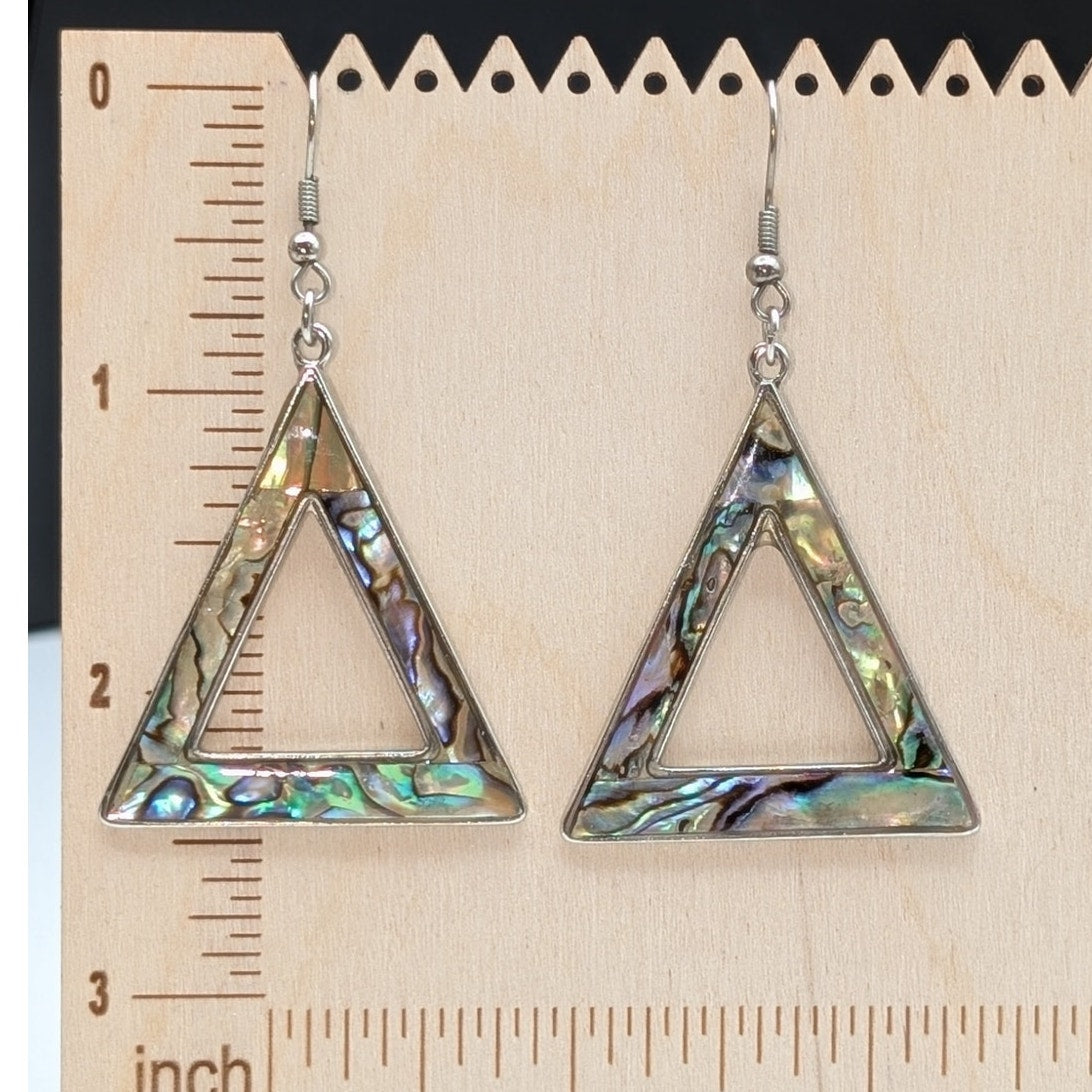 Silver Tone Abalone Shell Triangle Dangle Earrings