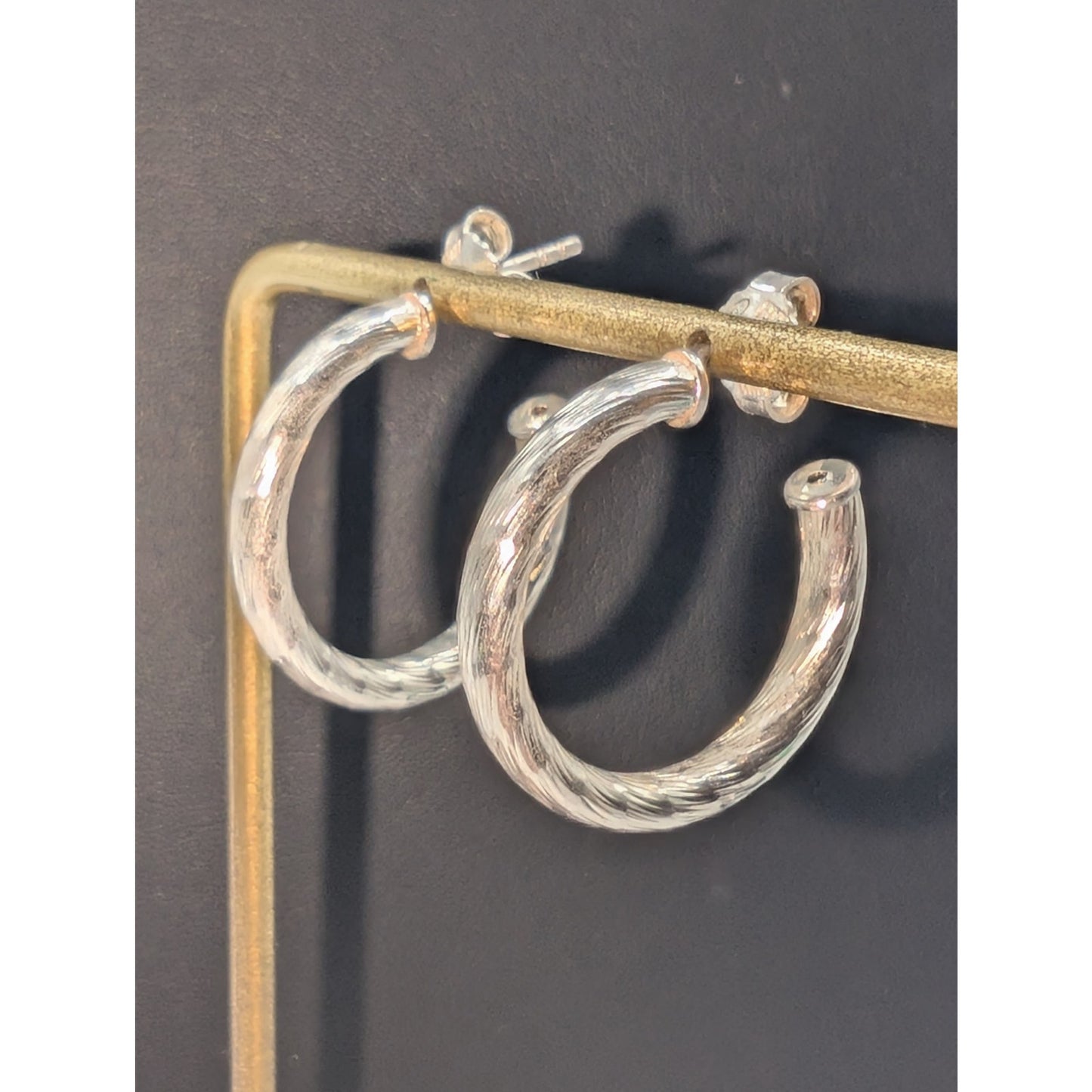 925 Sterling Silver Textured Hoop Earrings