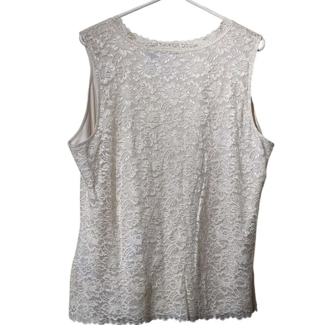 East 5th Woman Cream V-Neck Lace Overlay Shell/Tank Top Womens Size 1X