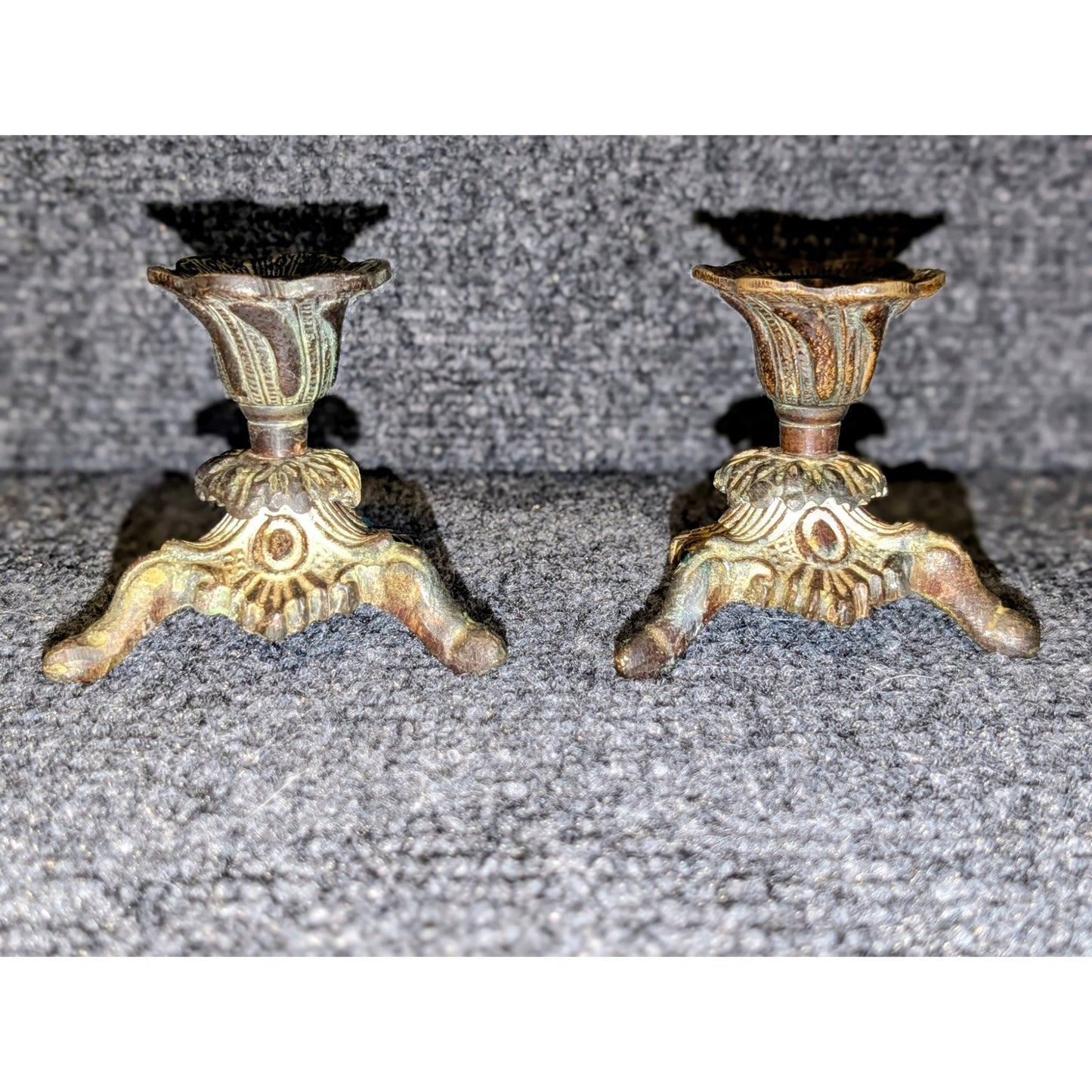 Vintage/Antique Pr. French Gilt Bronze Metal Patina Petite Candle Holders