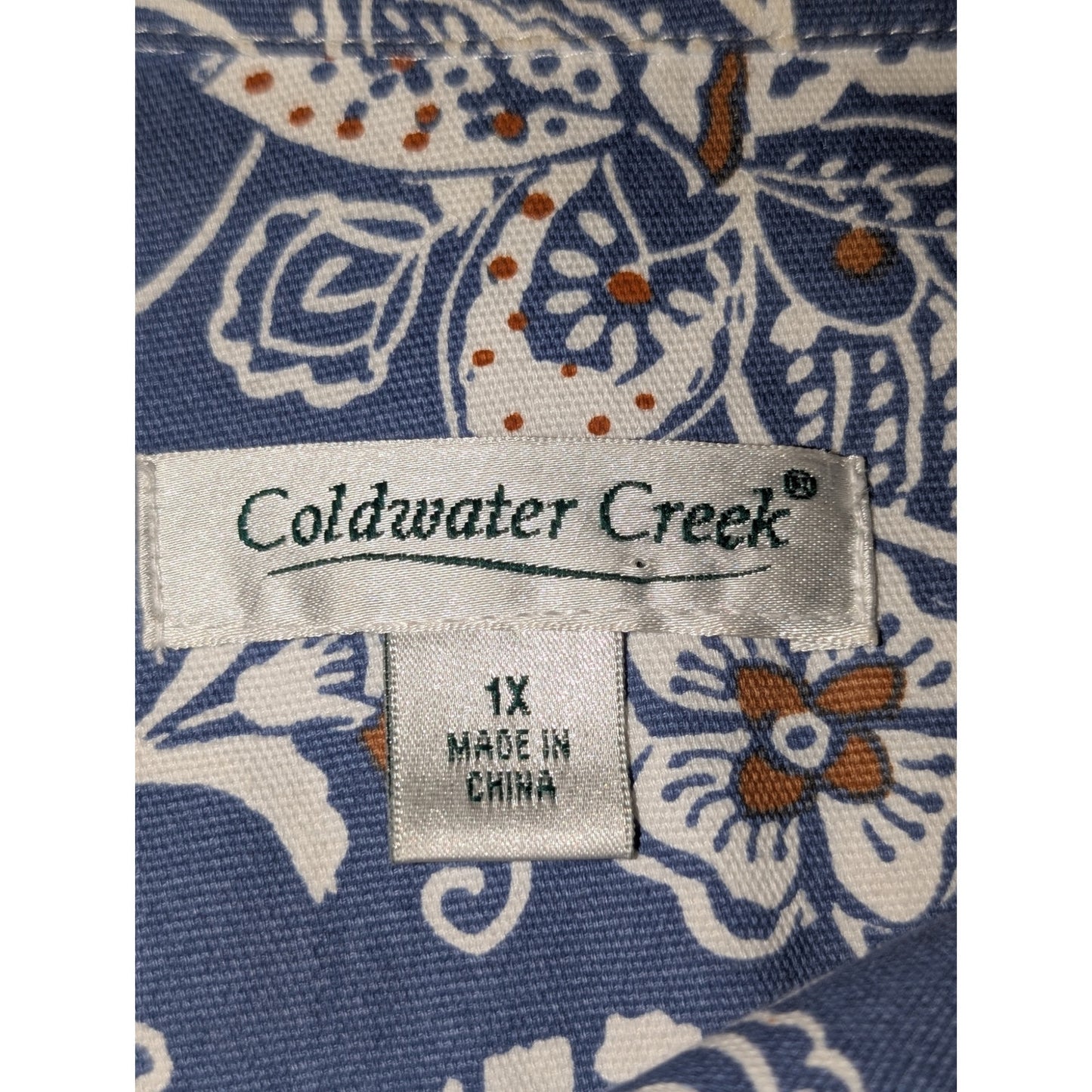 Coldwater Creek Dusty Blue Khaki Cream Floral Button Front Jacket Women's Sz 1X