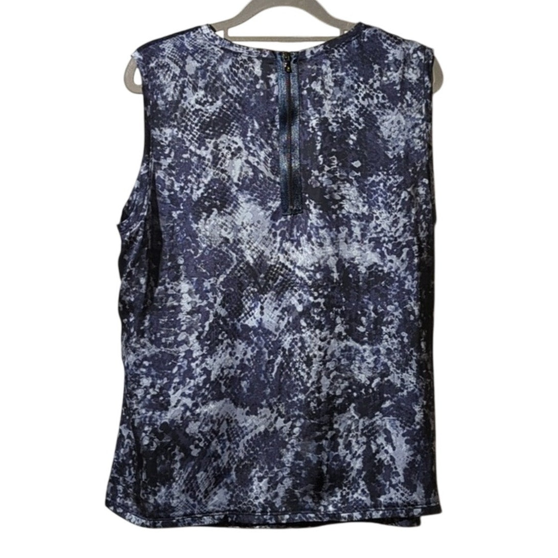 Jones New York Collection Navy Sequin Snakeskin Print Trim & Back Tank Size 14