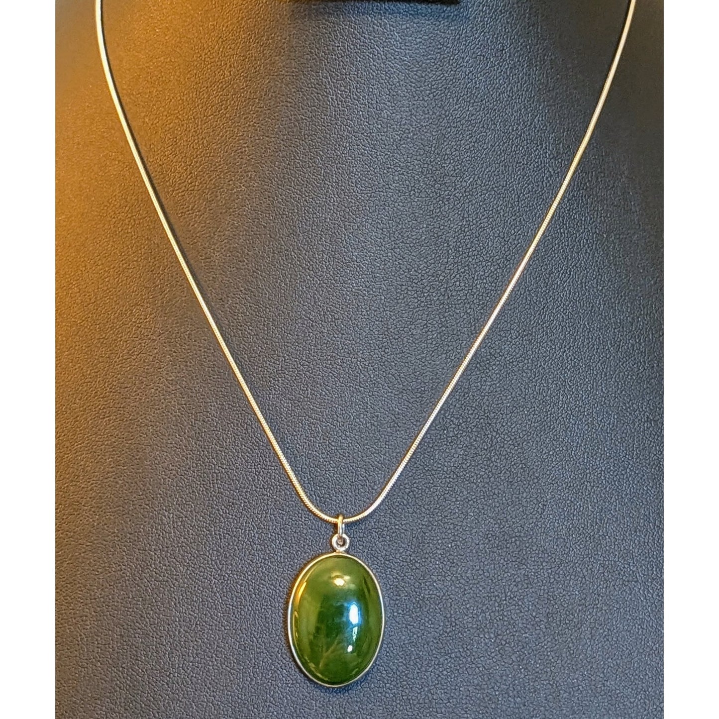 Glowing Green Stone Bezel Set in Sterling Silver & 925 Sterling Silver 20" Chain