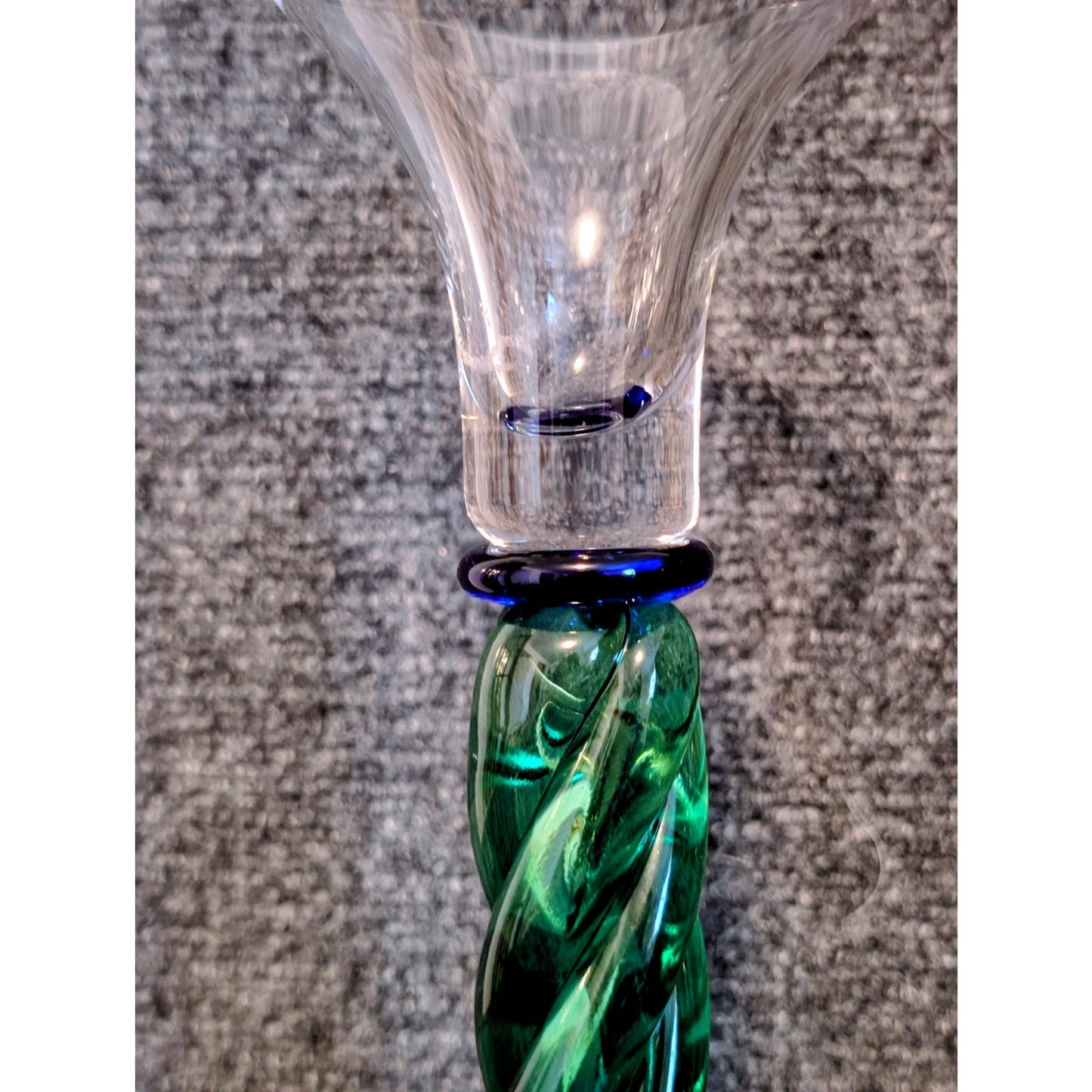 Pair of Green & Blue Twisted Glass Tulip Top Candle Holders