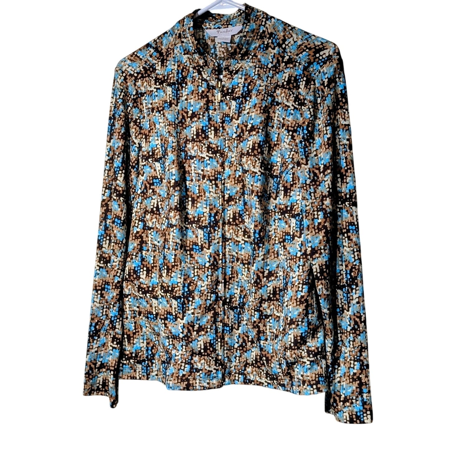 Vintage Tanjay Brown Aqua Zip Front 'Track Jacket' Womens Size S Petite