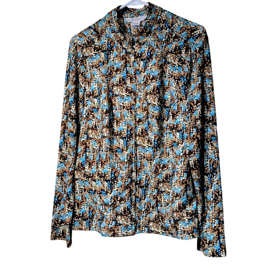 Vintage Tanjay Brown Aqua Zip Front 'Track Jacket' Womens Size S Petite