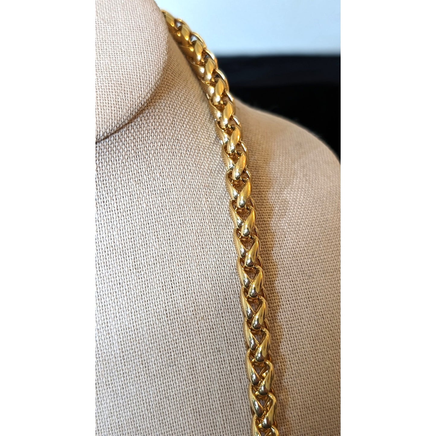 Polished Gold Tone Heavy Wheat 30" Chain Link Design Statement Necklace