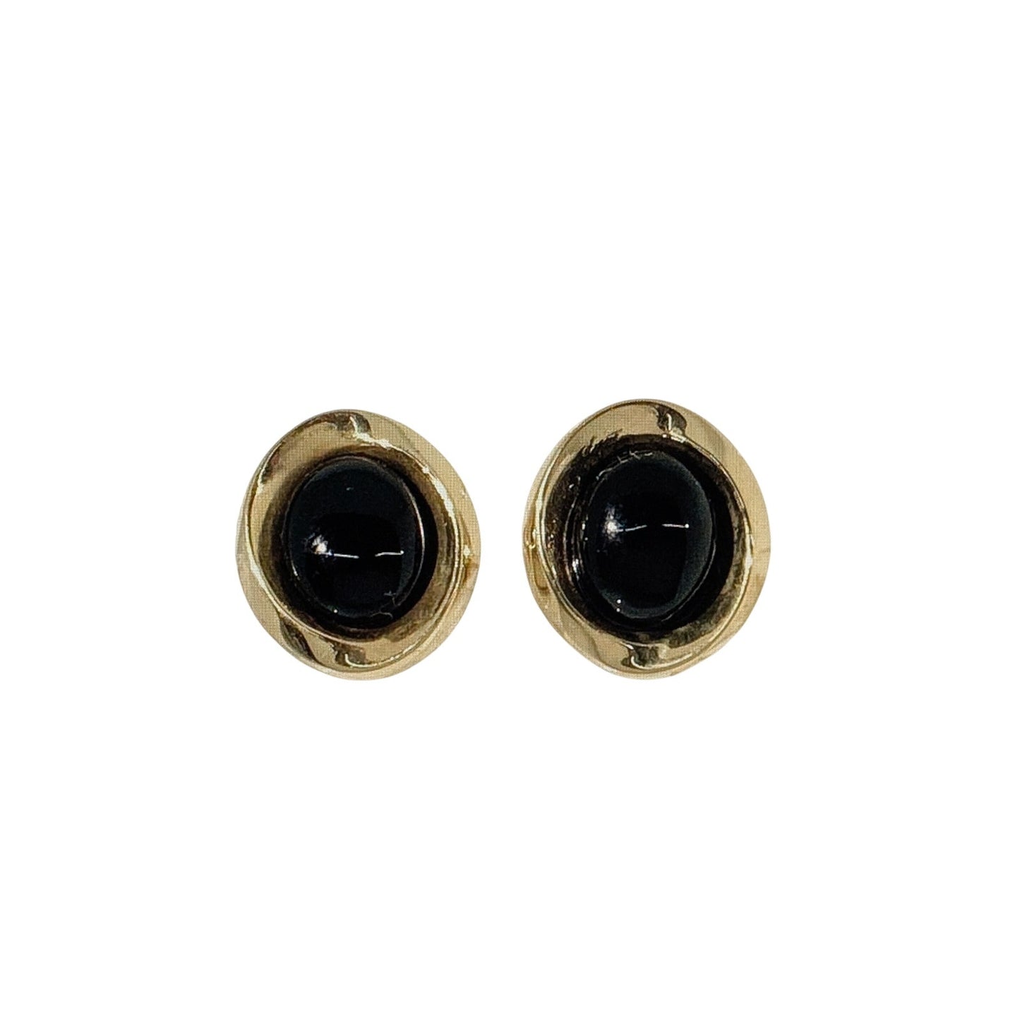 Peter Brams 14K Yellow Gold 10x8 Oval Onyx Cabochon Earrings 1.7 Grams