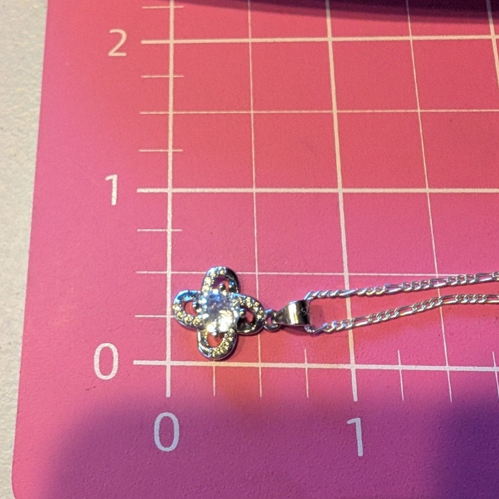 925 Sterling Silver CZ Pendant 18" Figaro Chain Necklace