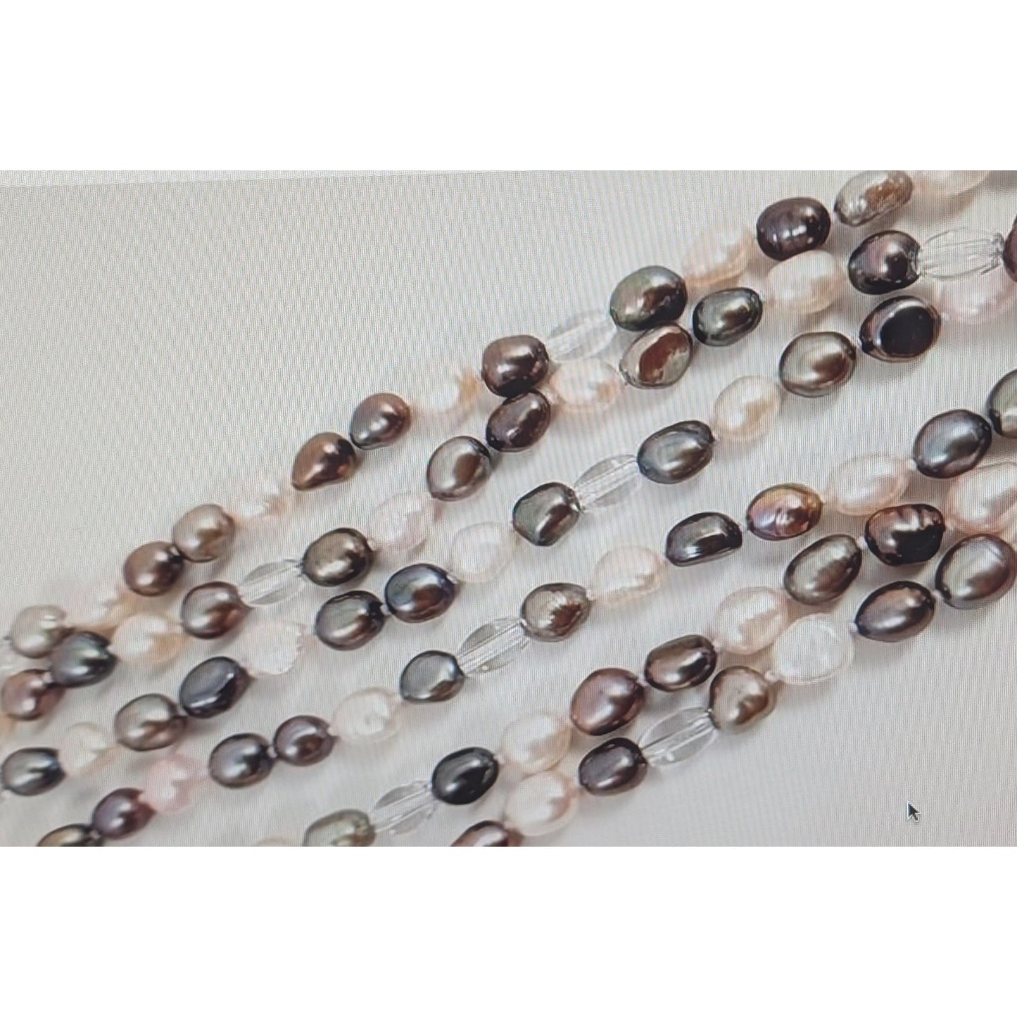 200" Oval White Peacock Pearls With Glass Bead Hand Knotted Rope Necklace
