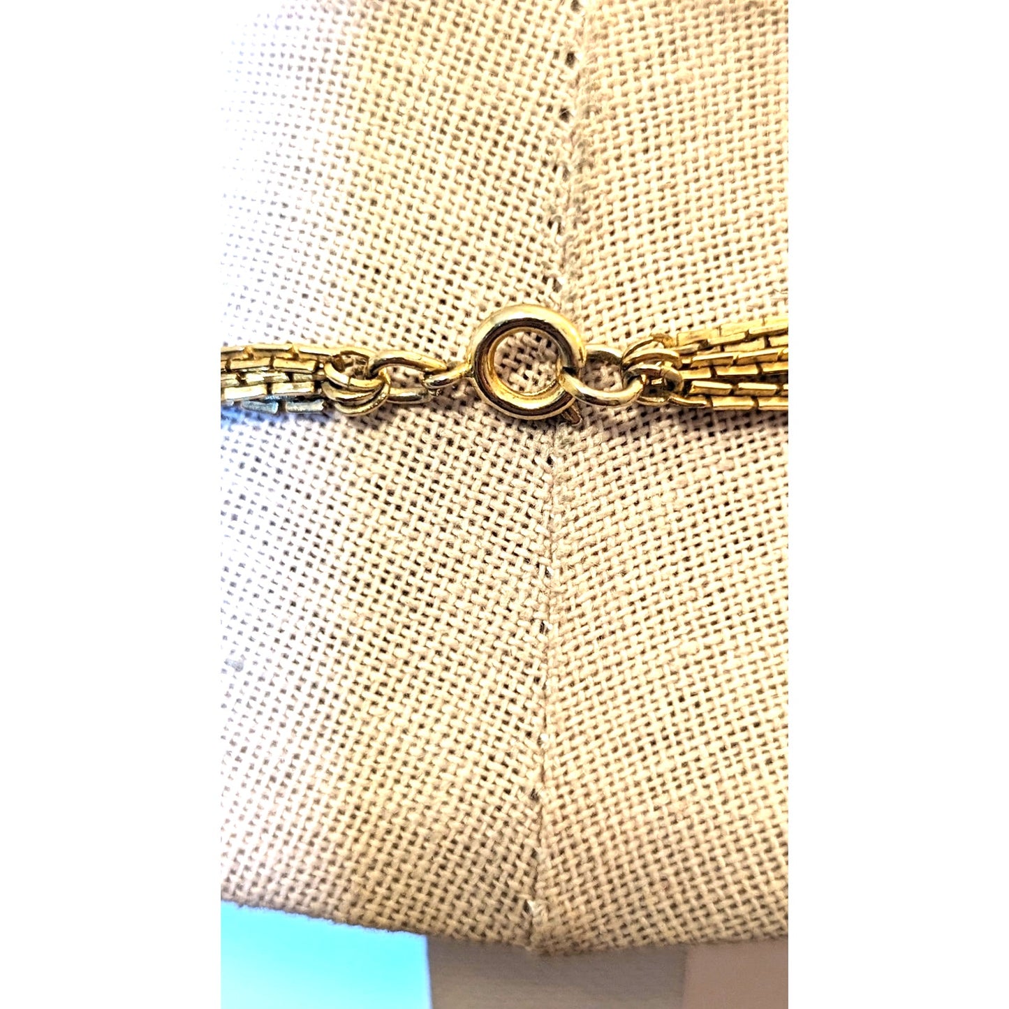 Vintage Three Strand Rectangle Chain Link Gold Tone Necklace