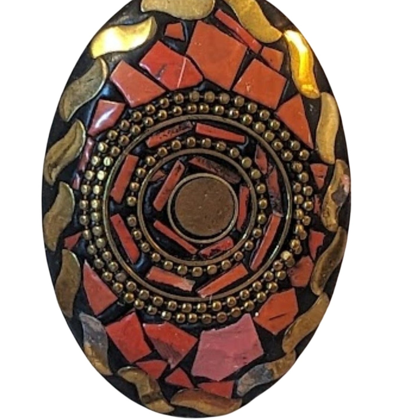 Red Tribal Vibe Inlay Pendant Necklace with Vintage Hook Clasp